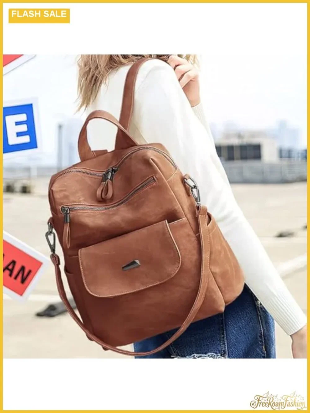 PU Leather Small Backpack Purse for Women with 8 Pockets Adjustable Straps